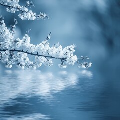 beautiful cherry blossom in springtime on blue sky background with space for text