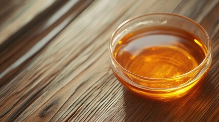 Canvas Print - Orange syrup in glass bowl on wooden surface with natural lighting enhancing the amber color and texture of the syrup.