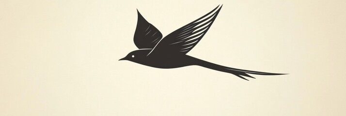 Poster - Stylized bird in flight with elongated wings against a soft background enhancing its graceful movement. Generative AI