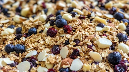 Wall Mural - Organic Blueberry and White Chocolate Almond Granola Close Up Healthy Snack Photography