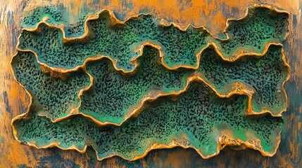 Wall Mural - Organic Textured Moss Pattern on Rusty Metal Surface with Intricate Detailing and Vibrant Green and Orange Colors