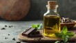 © Seyyar - Organic Olive Oil Infused with Chocolate and Mint on Rustic Wooden Surface