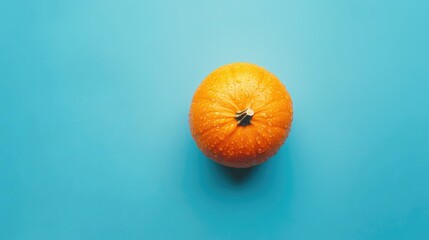 Canvas Print - Vibrant Orange Pumpkin on a Bright Blue Background Minimalist Flat Lay Design Top View for Autumn and Seasonal Themes