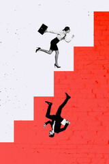 Wall Mural - Creative artwork template image 3D collage of human resources job vacancy workspace professional young woman man run ladder competition