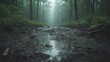 © PixelCraft - Mysterious foggy forest path enchanted woodland nature serene environment ground-level view tranquil concept for nature enthusiasts