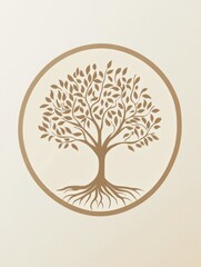 Aufkleber - Beautiful tree of life with intricate roots and flourishing branches displayed in a circular design on a subtle background. Generative AI