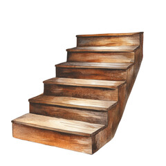 Poster - A watercolor illustration depicts a set of rustic wooden stairs ascending diagonally.