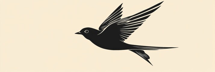 Aufkleber - Black bird in flight against a light background illustrating freedom and grace. Generative AI