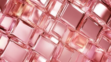 Poster - Rose gold glossy plexiglass cubes arrangement creating a stunning reflective background for elegant design projects