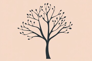 Aufkleber - Stylized tree icon featuring branches and leaves against a soft background. Generative AI