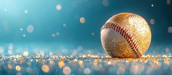 Wall Mural - shiny gold glitter baseball on a vibrant blue gradient background showcasing ample space for promoti