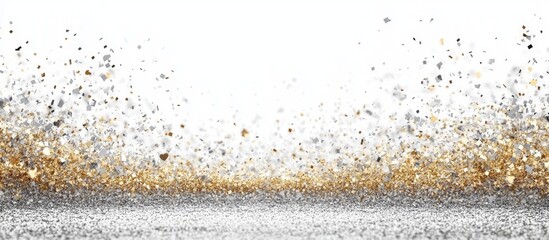 Wall Mural - shimmering gold and silver confetti burst on a white background ideal for celebrations or special ev
