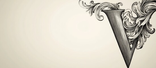 Elegant engraved letter V in ornate calligraphy design with ample empty space for personalized text or branding applications