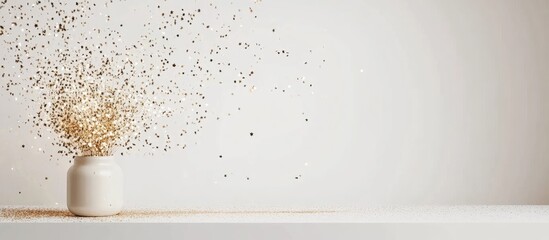 Wall Mural - glitter sparkler explosion on a minimalist white table creating dynamic decoration with ample copy s