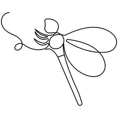 Wall Mural - Dragonfly icon  continuous one line drawing  outline vector illustration 