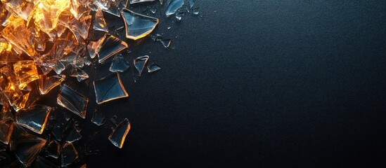 Wall Mural - illuminated glass shards on dark background with ample space for text and graphics in creative desig