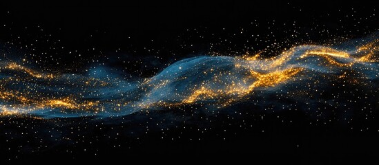 Wall Mural - glittering blue and gold light trails on a black background with space for text or graphic design el