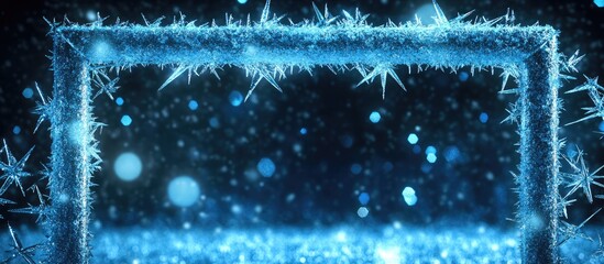 Wall Mural - ice crystal frame with glittering effects and empty space for custom text in a magical winter backgr