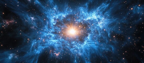 Wall Mural - cosmic scene featuring glittering blue particles and a bright center, ideal for background use with 