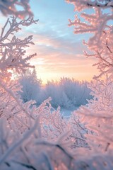 Wall Mural - Sunset in the Winter Forest