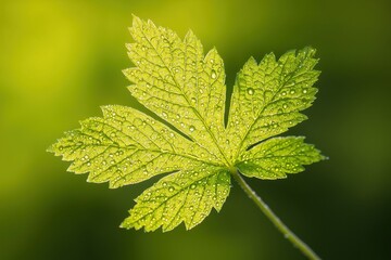 Poster - Close-Up Of A Vibrant Green Leaf Bathed In Soft Sunlight Creating A Tranquil Nature Scene