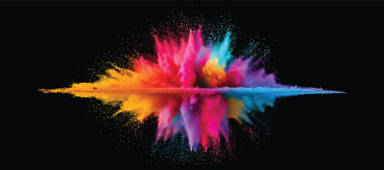colorful pigment powder, explosion of colored powder exploding isolated on black background