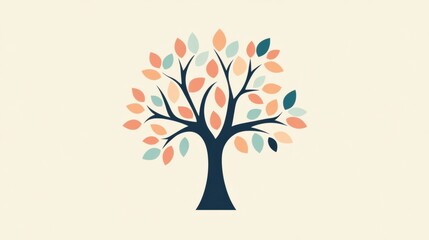 Aufkleber - Colorful tree icon with branches and leaves designed for nature themed projects and digital applications. Generative AI