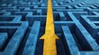 © amir - 3D rendering: The idea of resolving a challenging issue. Yellow solution path with arrow on the floor and blue maze. Banner dimensions