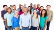 © ole - Diverse Group of Happy People Smiling Together Against a Bright White Background