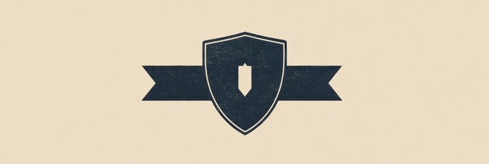 Poster - Simple vintage shield emblem design with a ribbon in neutral colors and a minimalist aesthetic. Generative AI