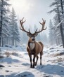 © AiGallery - Reindeer and snowflakes falling in a winter landscape, cold weather effects, snowflakes falling, reindeer flying