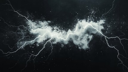 Wall Mural - a scene full of lightning and electric rays isolated on a empty plain clean black background