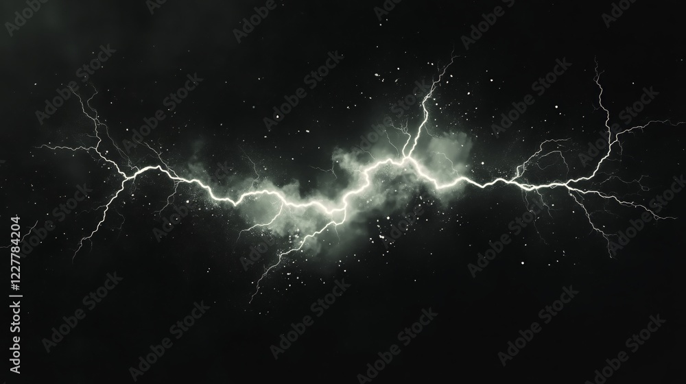 a scene full of lightning and electric rays isolated on a empty plain ...