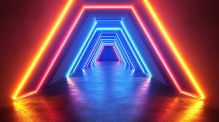 Wall Mural - a room with a neon light tunnel in the middle