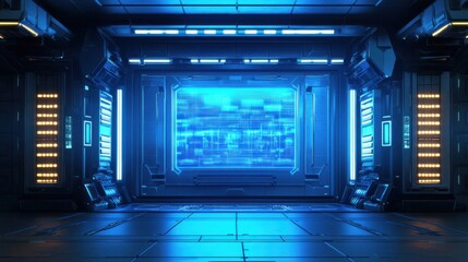 Wall Mural - a sci - fi spaceship interior with a blue light