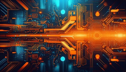 an orange and blue technology background an orange and blue technology background circuit board and code