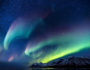 Wall Mural - aurora borealis lights in night sky with stars