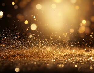 Wall Mural - glittering gold dust particles floating in mid air against a soft focus background gold sparkle shim