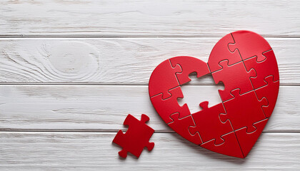 Wall Mural - Red Heart Shaped Jigsaw Puzzle with Missing Piece