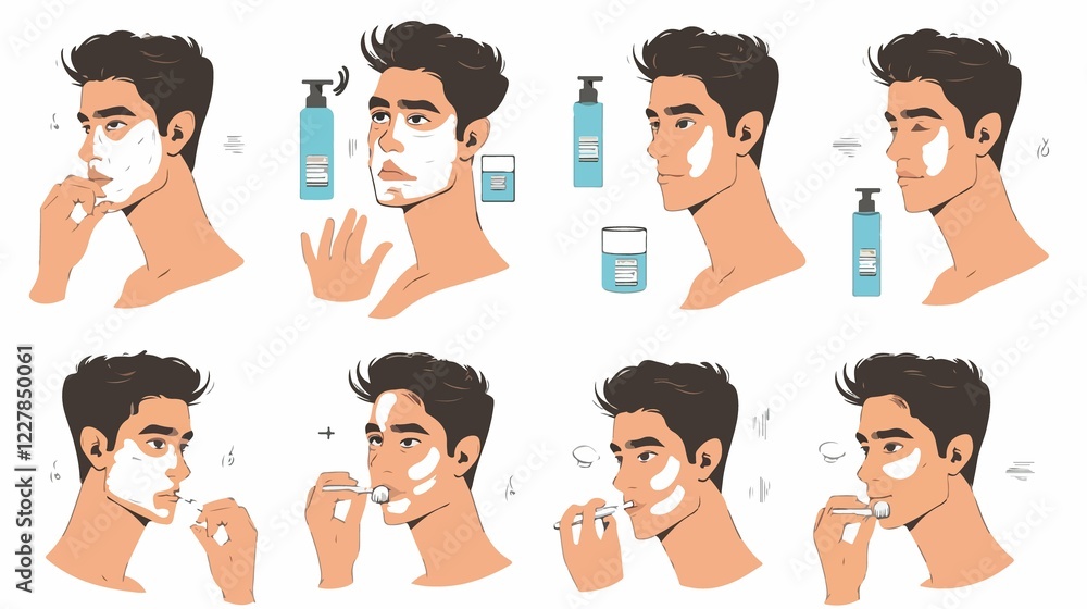 Facial SkinCare Routine for Men: Step-by-Step Guide Stock Illustration ...