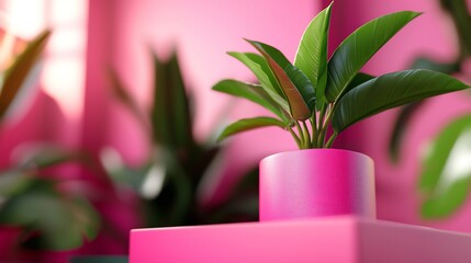 Wall Mural - Pink Paradise: A Vibrant Still Life of Tropical Plants