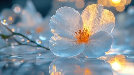 Canvas Print - Illuminated flower, water reflection, bokeh background, serenity, spa