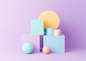 Canvas Print - abstract arrangement of pastel geometric shapes on a colorful background