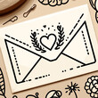 © Flyura Shakembekova - Artistic illustration of an envelope with a heart and decorative elements on a light background for love letter concept