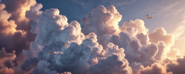Wall Mural - softly glowing clouds with a subtle butterfly-like shape, fluffy textures, serene skies