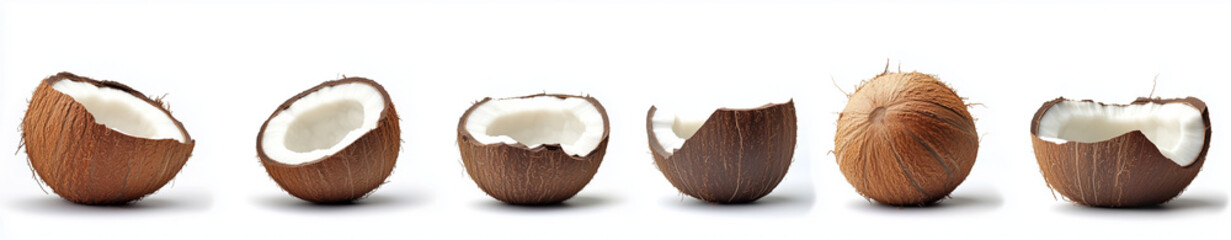 Wall Mural - Set of coconuts in different positions, isolated on a white background