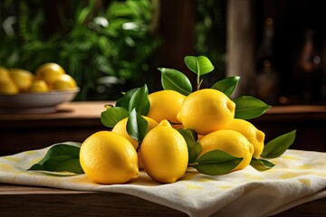 Wall Mural - Lemons placed on a wooden table