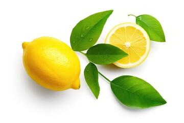 Wall Mural - Lone lemon with leaf on white backdrop