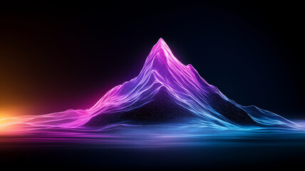 Canvas Print - vibrant mountain peak with glowing holographic texture, showcasing blend of pink and blue hues against dark background. scene evokes sense of wonder and modernity