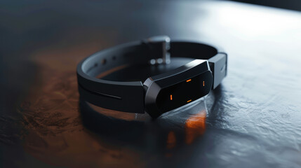 A sleek black smartwatch with a digital display and orange buttons.